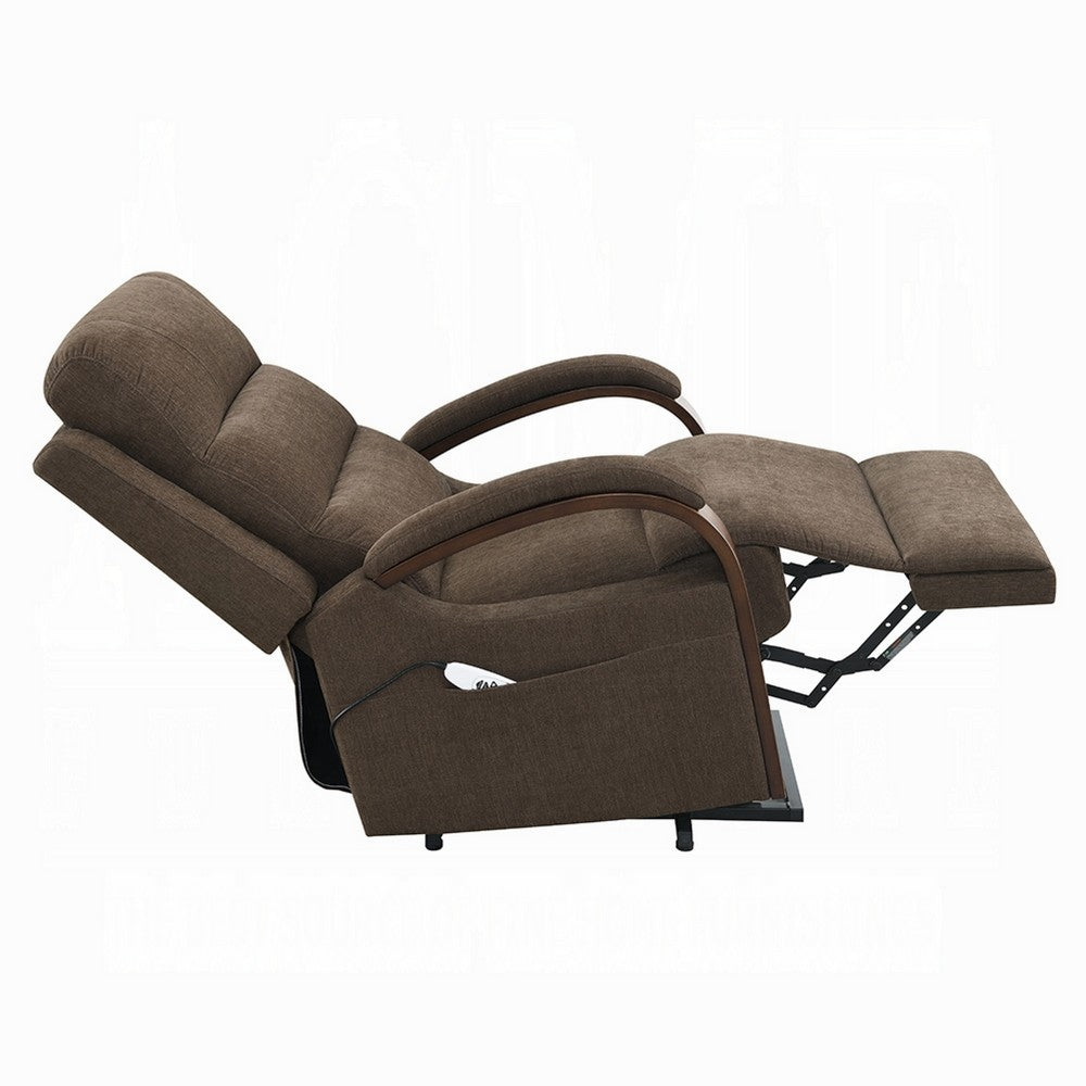 Benjara Jea Power Recliner with Stand Lift, Heating And Massage, Brown Chenille