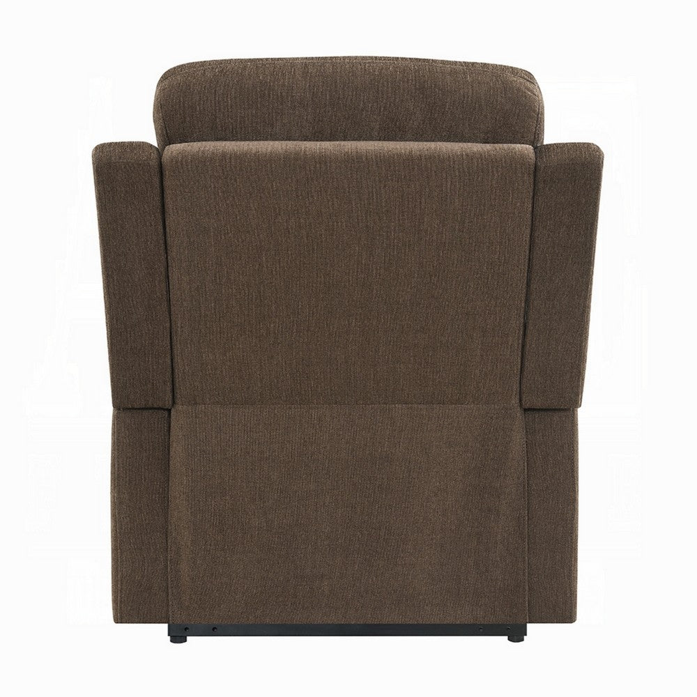Benjara Jea Power Recliner with Stand Lift, Heating And Massage, Brown Chenille