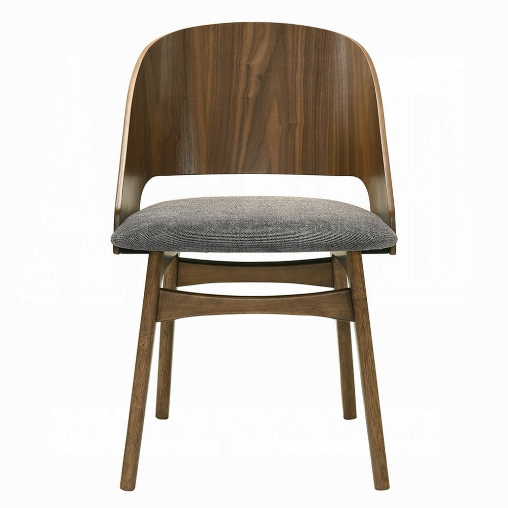 Benjara Dio Dining Side Chair Set of 2, Open Cut Curved Back, Walnut Brown