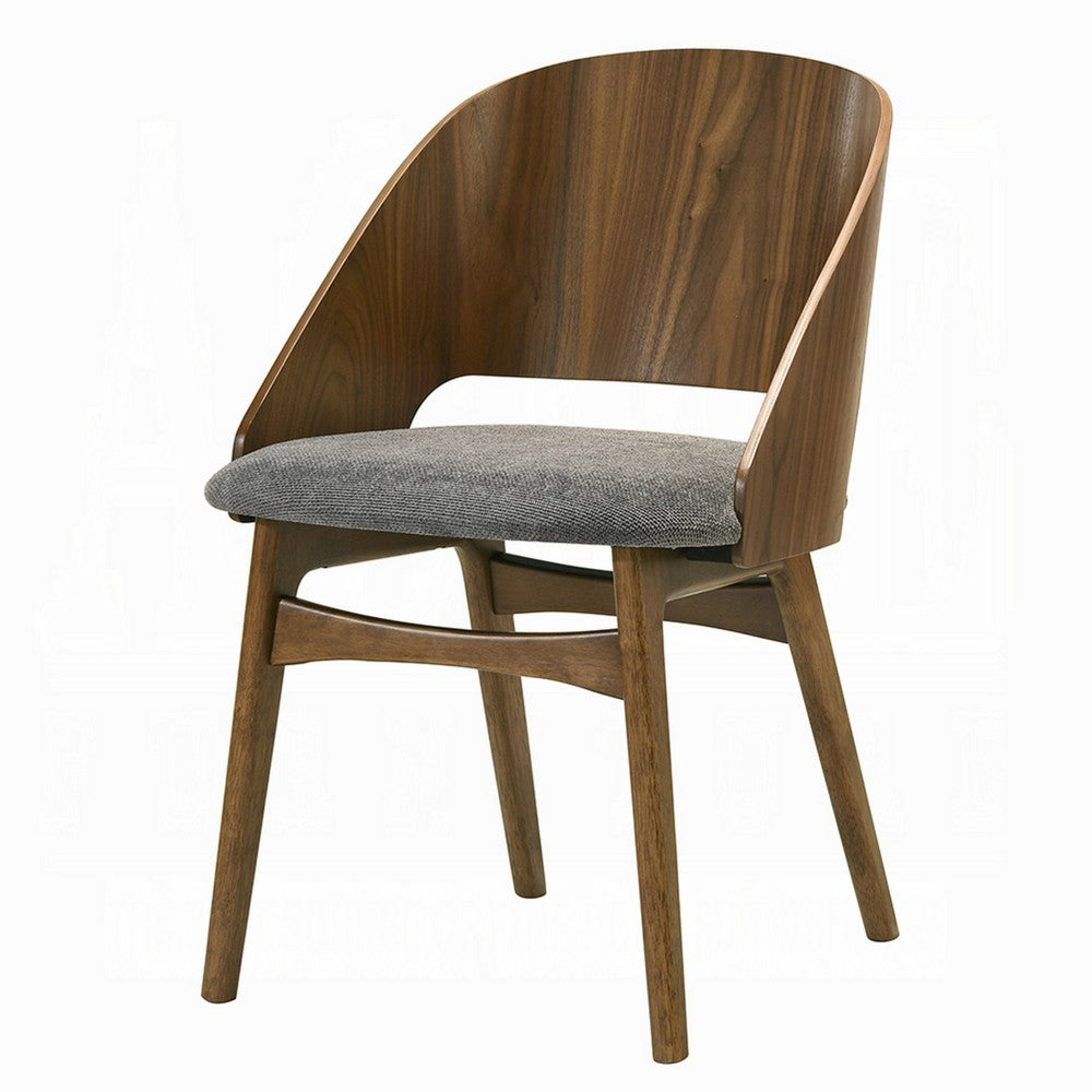 Benjara Dio Dining Side Chair Set of 2, Open Cut Curved Back, Walnut Brown