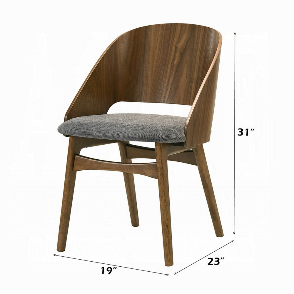 Benjara Dio Dining Side Chair Set of 2, Open Cut Curved Back, Walnut Brown