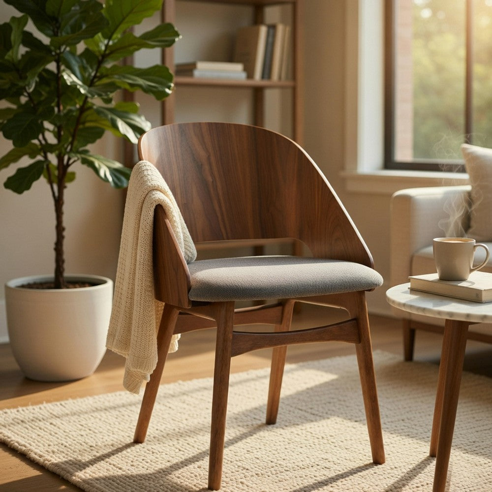 Benjara Dio Dining Side Chair Set of 2, Open Cut Curved Back, Walnut Brown