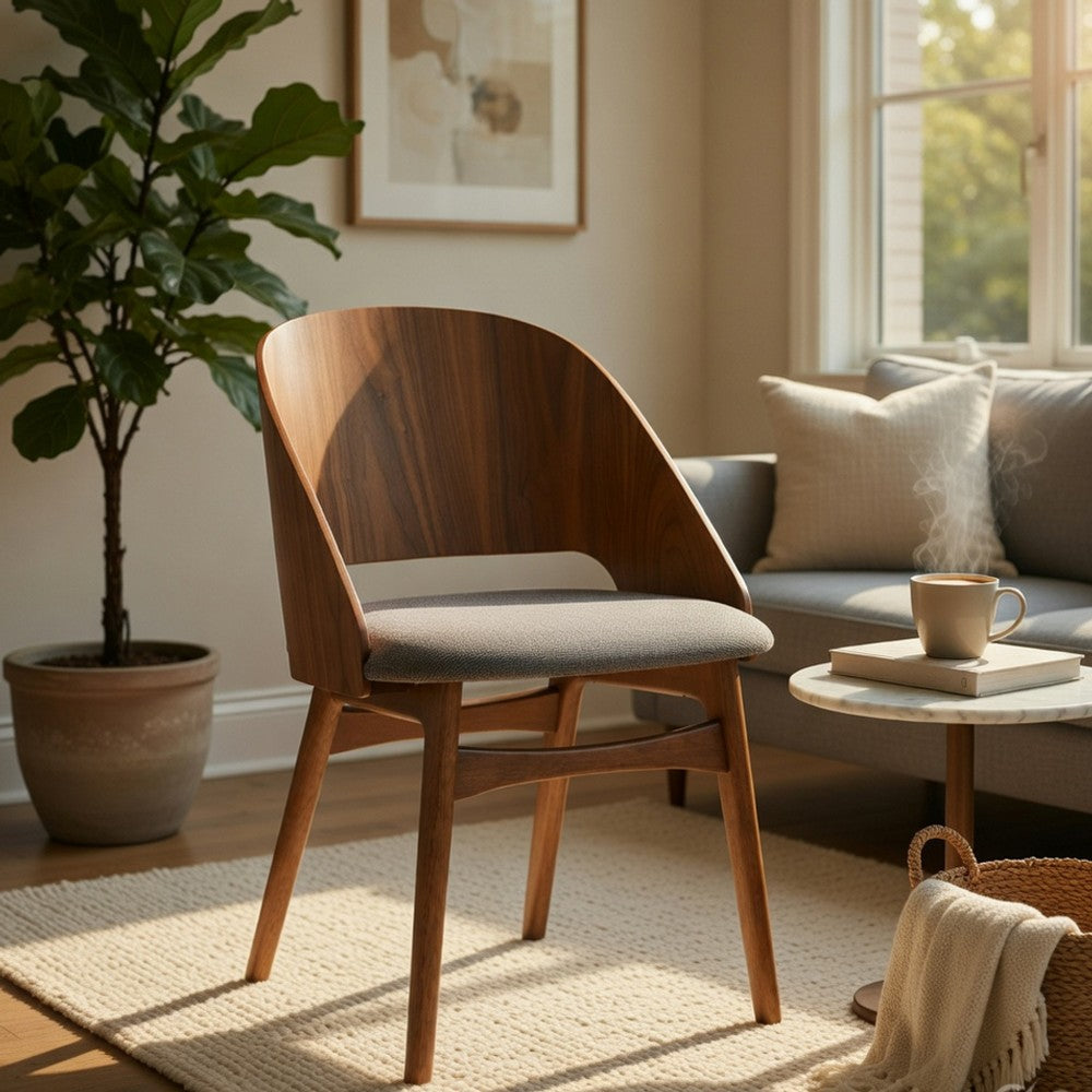 Benjara Dio Dining Side Chair Set of 2, Open Cut Curved Back, Walnut Brown