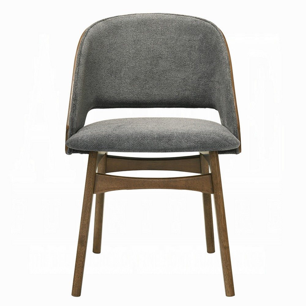 Benjara Dio Dining Side Chair Set of 2, Gray Padded Curved Back, Walnut Brown