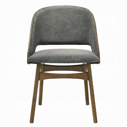 Benjara Dio Dining Side Chair Set of 2, Gray Padded Curved Back, Walnut Brown