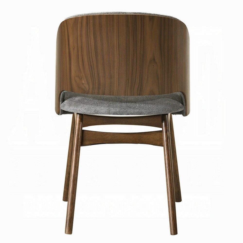 Benjara Dio Dining Side Chair Set of 2, Gray Padded Curved Back, Walnut Brown