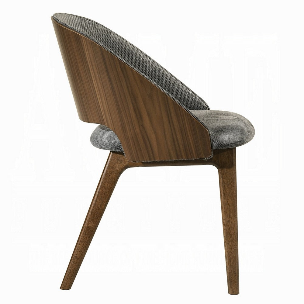 Benjara Dio Dining Side Chair Set of 2, Gray Padded Curved Back, Walnut Brown