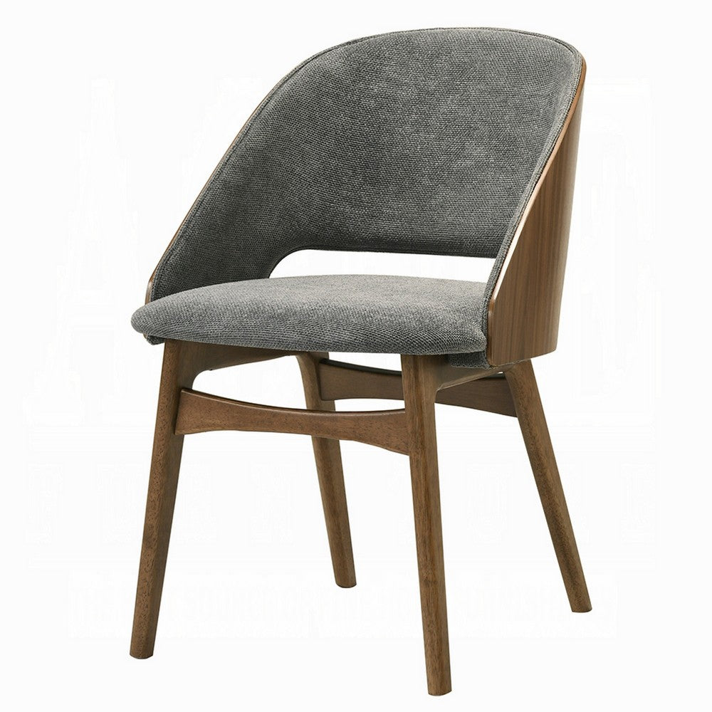 Benjara Dio Dining Side Chair Set of 2, Gray Padded Curved Back, Walnut Brown