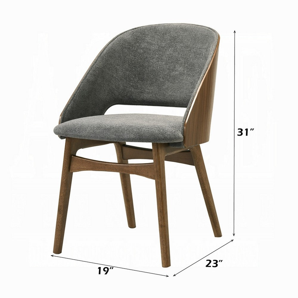Benjara Dio Dining Side Chair Set of 2, Gray Padded Curved Back, Walnut Brown