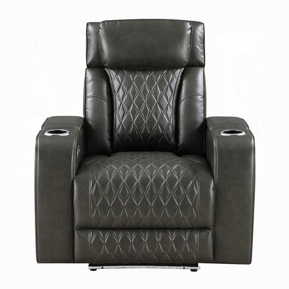 Benjara Neja Power Motion Recliner Chair, LED And USB, Dark Gray Faux Leather