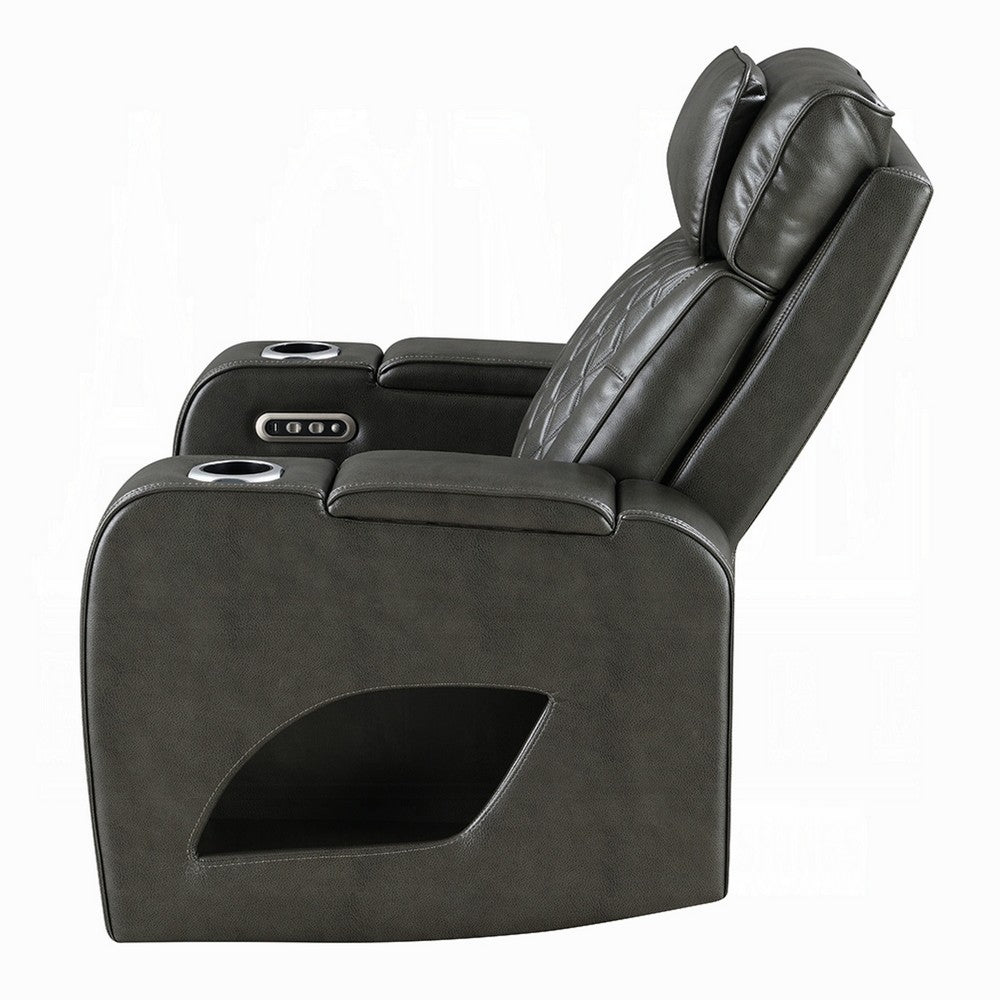 Benjara Neja Power Motion Recliner Chair, LED And USB, Dark Gray Faux Leather
