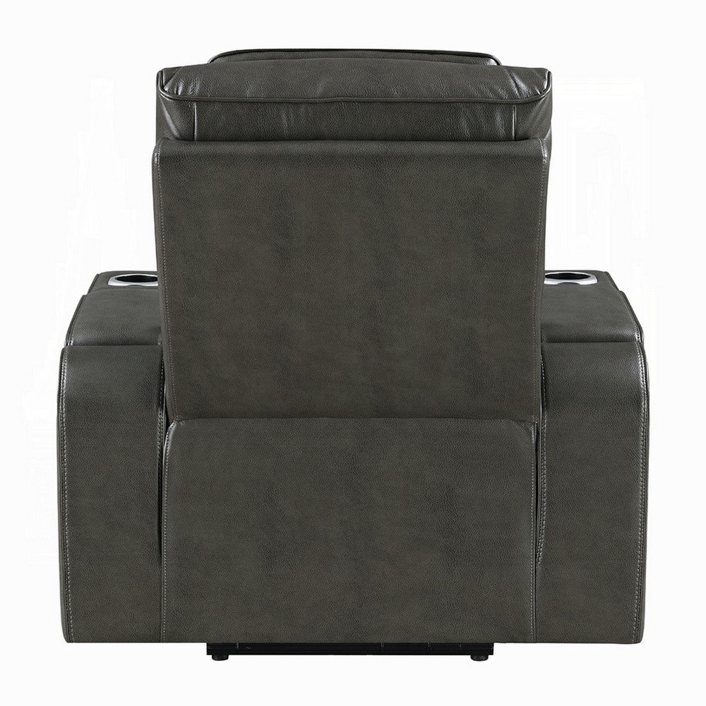 Benjara Neja Power Motion Recliner Chair, LED And USB, Dark Gray Faux Leather