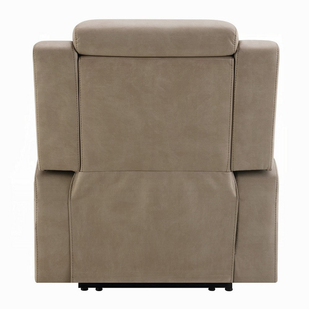 Benjara Jeja Power Motion Recliner Chair with Storage, Gray Faux Camel Leather
