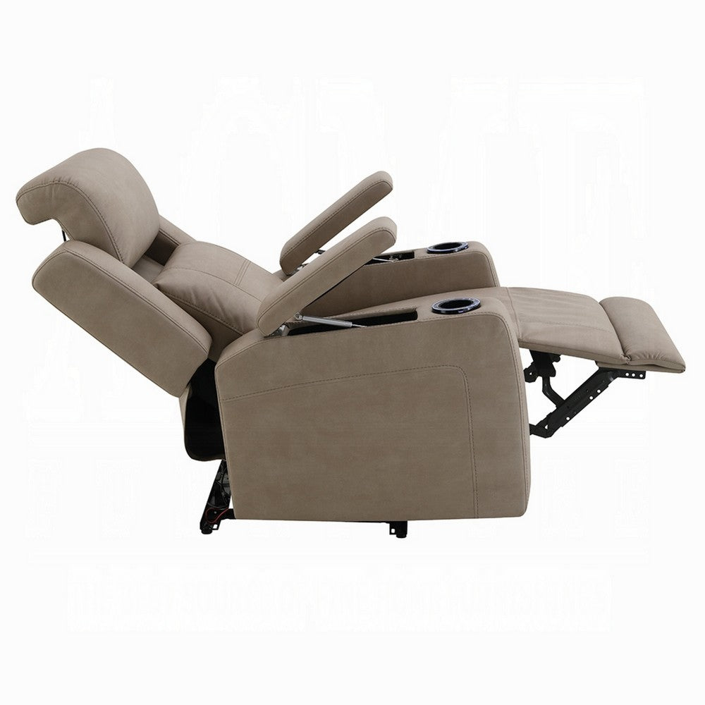 Benjara Jeja Power Motion Recliner Chair with Storage, Gray Faux Camel Leather