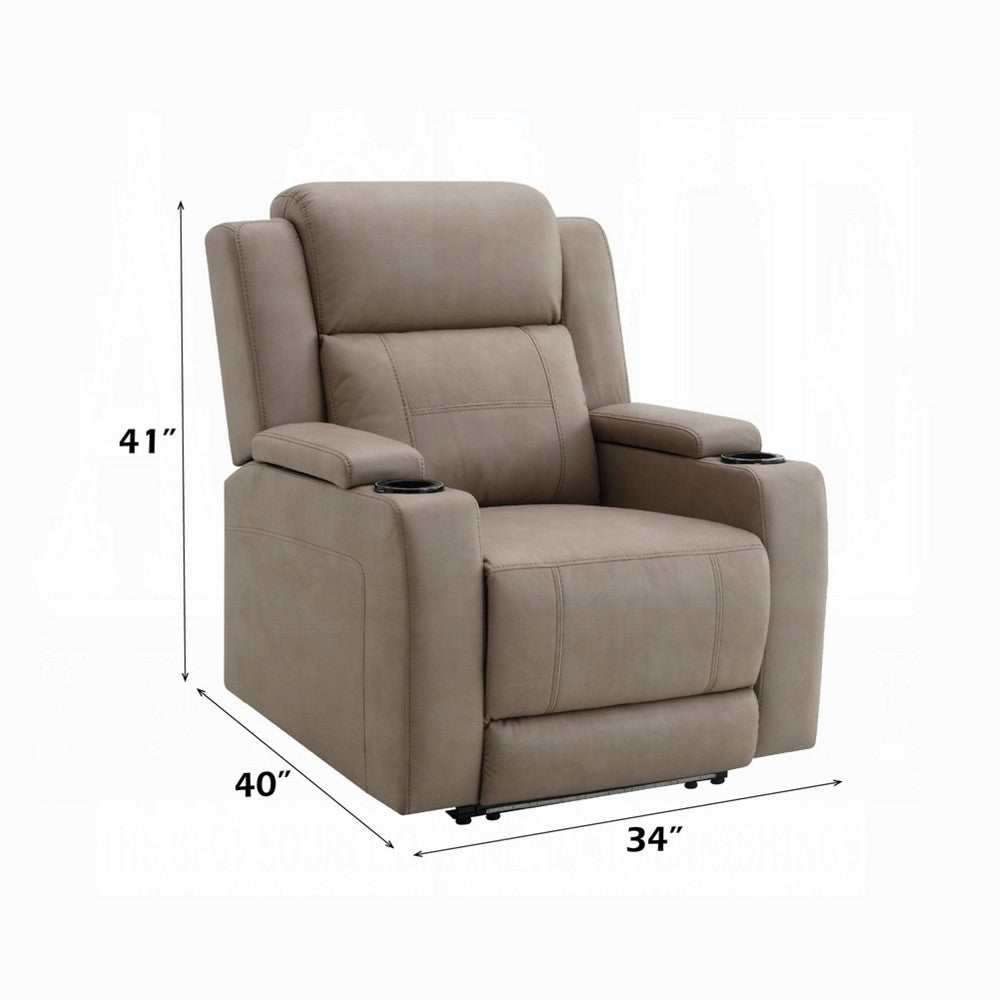 Benjara Jeja Power Motion Recliner Chair with Storage, Gray Faux Camel Leather