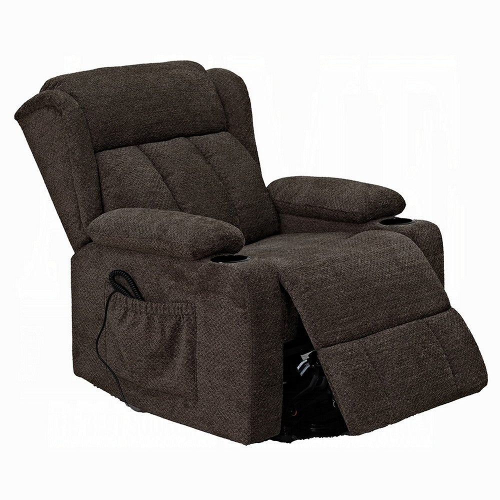 Benjara Leu Power Motion Recliner Chair with Stand Lift, Tufted Brown Linen