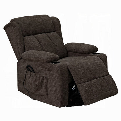 Benjara Leu Power Motion Recliner Chair with Stand Lift, Tufted Brown Linen