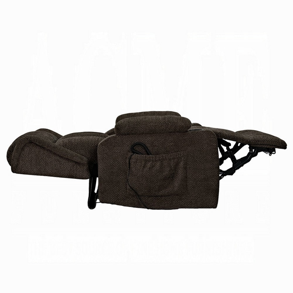 Benjara Leu Power Motion Recliner Chair with Stand Lift, Tufted Brown Linen