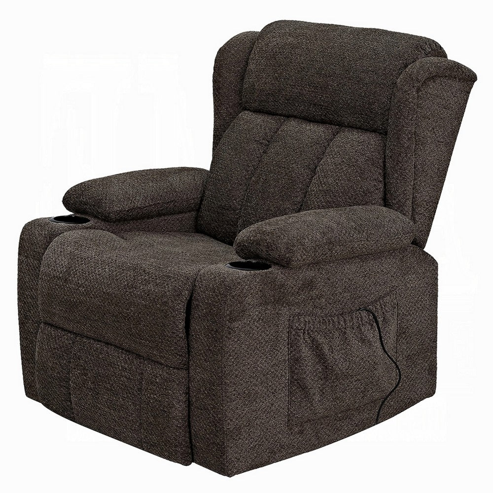 Benjara Leu Power Motion Recliner Chair with Stand Lift, Tufted Brown Linen