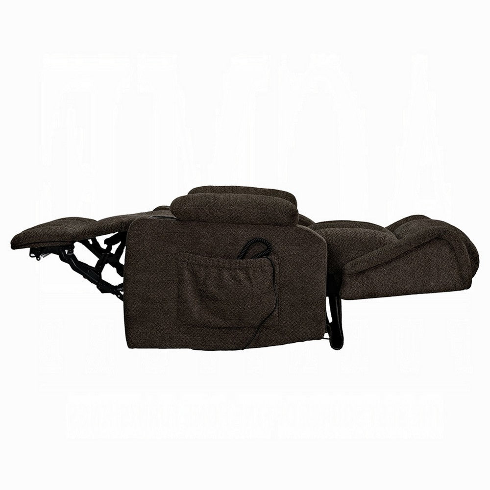 Benjara Leu Power Motion Recliner Chair with Stand Lift, Tufted Brown Linen