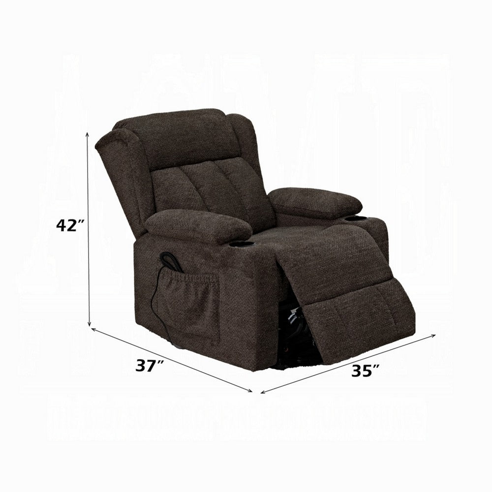 Benjara Leu Power Motion Recliner Chair with Stand Lift, Tufted Brown Linen