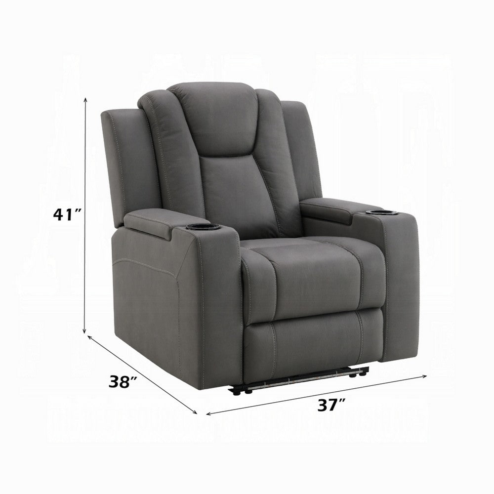 Benjara Jeju Power Motion Recliner with Power Headrest And LED, Gray Faux Leather