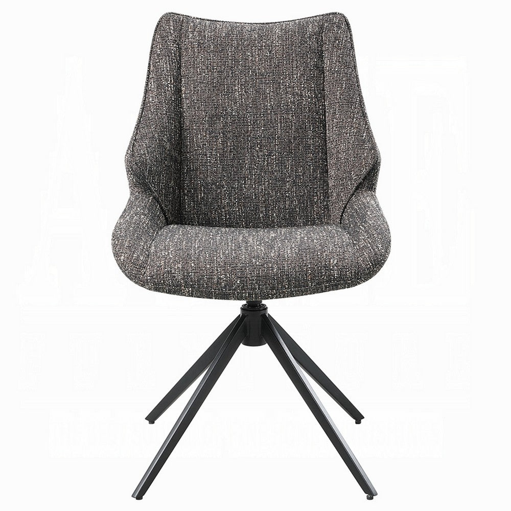 Benjara Maik Swivel Side Chair Set of 2, Wingback, Star Iron Base, Brown Chenille