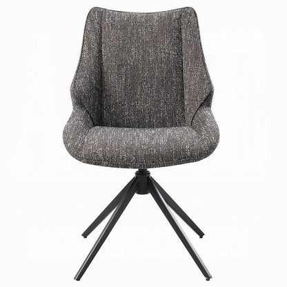 Benjara Maik Swivel Side Chair Set of 2, Wingback, Star Iron Base, Brown Chenille