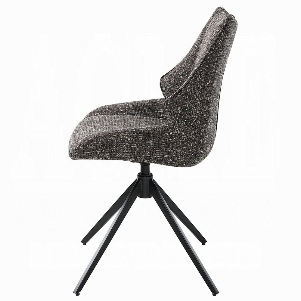 Benjara Maik Swivel Side Chair Set of 2, Wingback, Star Iron Base, Brown Chenille