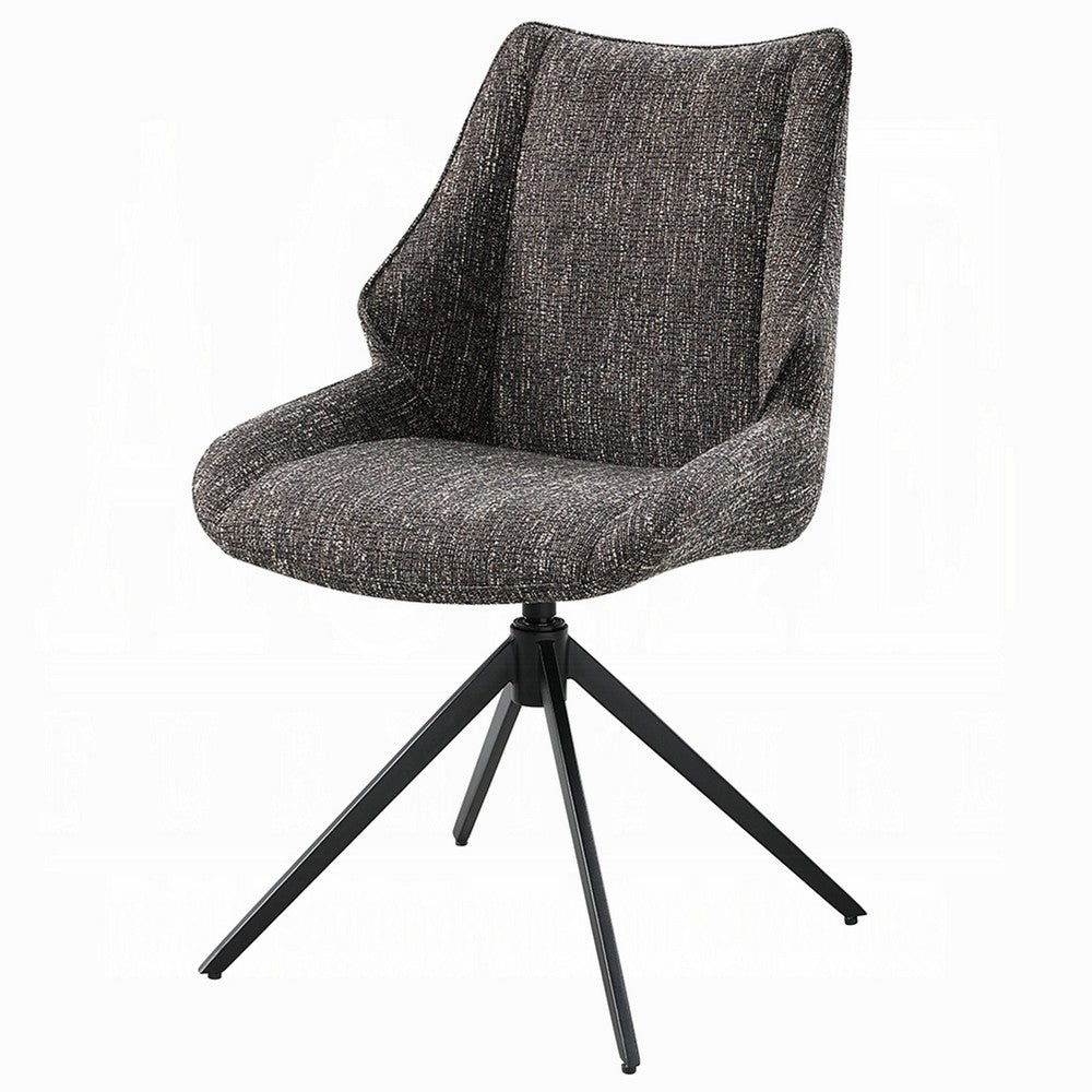 Benjara Maik Swivel Side Chair Set of 2, Wingback, Star Iron Base, Brown Chenille