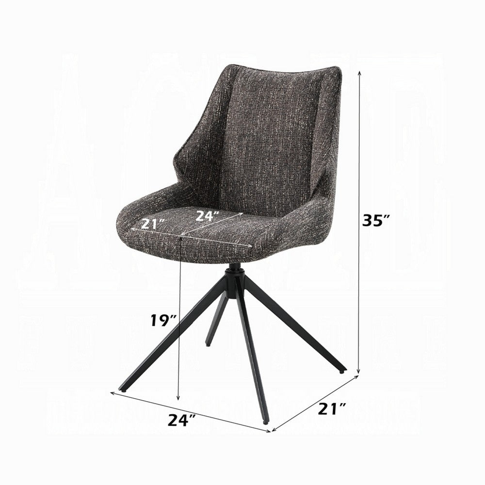 Benjara Maik Swivel Side Chair Set of 2, Wingback, Star Iron Base, Brown Chenille