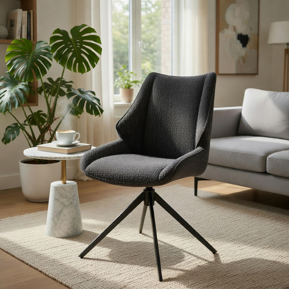 Benjara Maik Swivel Side Chair Set of 2, Wingback, Star Iron Base, Brown Chenille