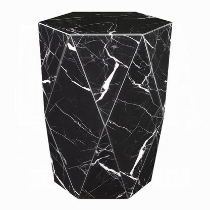 Benjara Kia Side End Table, Modern Hex Drum Shape, Faceted Black Glass 19 Inch