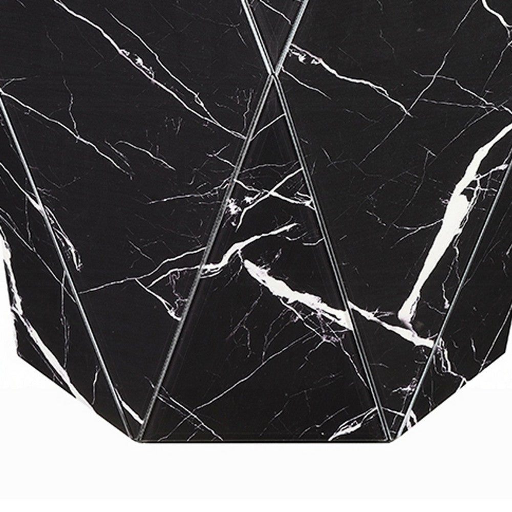 Benjara Kia Side End Table, Modern Hex Drum Shape, Faceted Black Glass 19 Inch