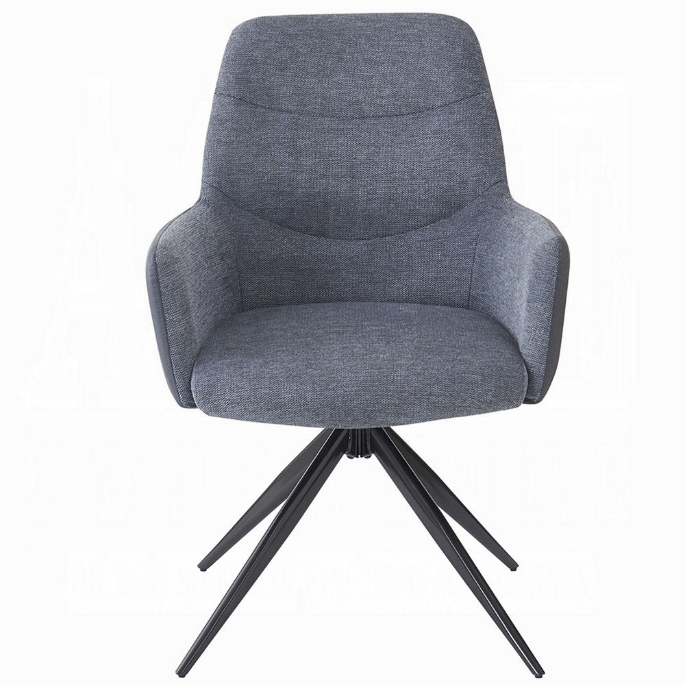 Benjara Husti Armchair Set of 2, Gray Fabric And Faux Leather, Black Iron Star Base