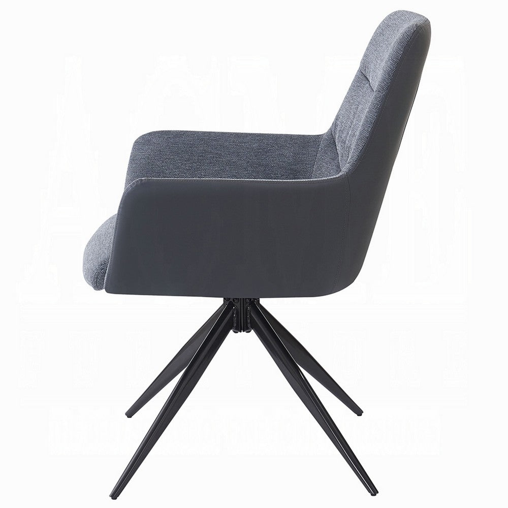 Benjara Husti Armchair Set of 2, Gray Fabric And Faux Leather, Black Iron Star Base