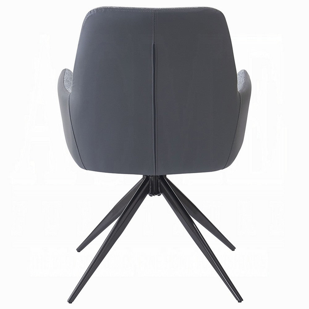 Benjara Husti Armchair Set of 2, Gray Fabric And Faux Leather, Black Iron Star Base