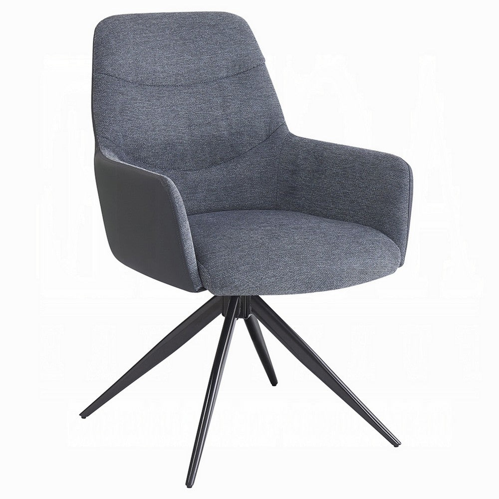 Benjara Husti Armchair Set of 2, Gray Fabric And Faux Leather, Black Iron Star Base
