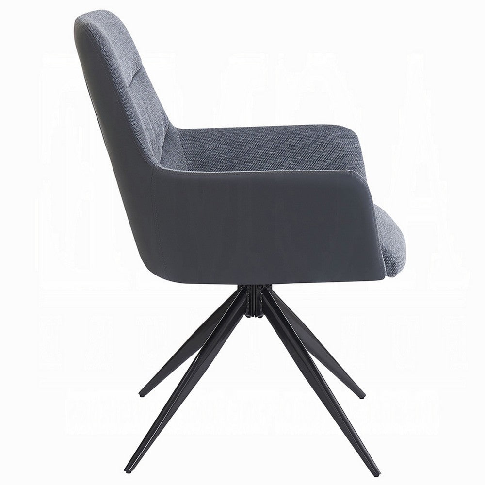 Benjara Husti Armchair Set of 2, Gray Fabric And Faux Leather, Black Iron Star Base
