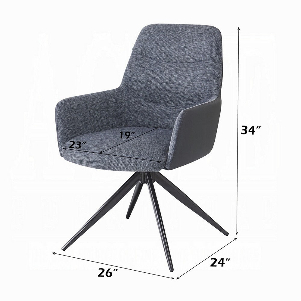 Benjara Husti Armchair Set of 2, Gray Fabric And Faux Leather, Black Iron Star Base