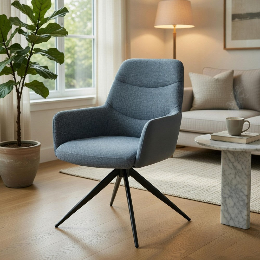 Benjara Husti Armchair Set of 2, Gray Fabric And Faux Leather, Black Iron Star Base