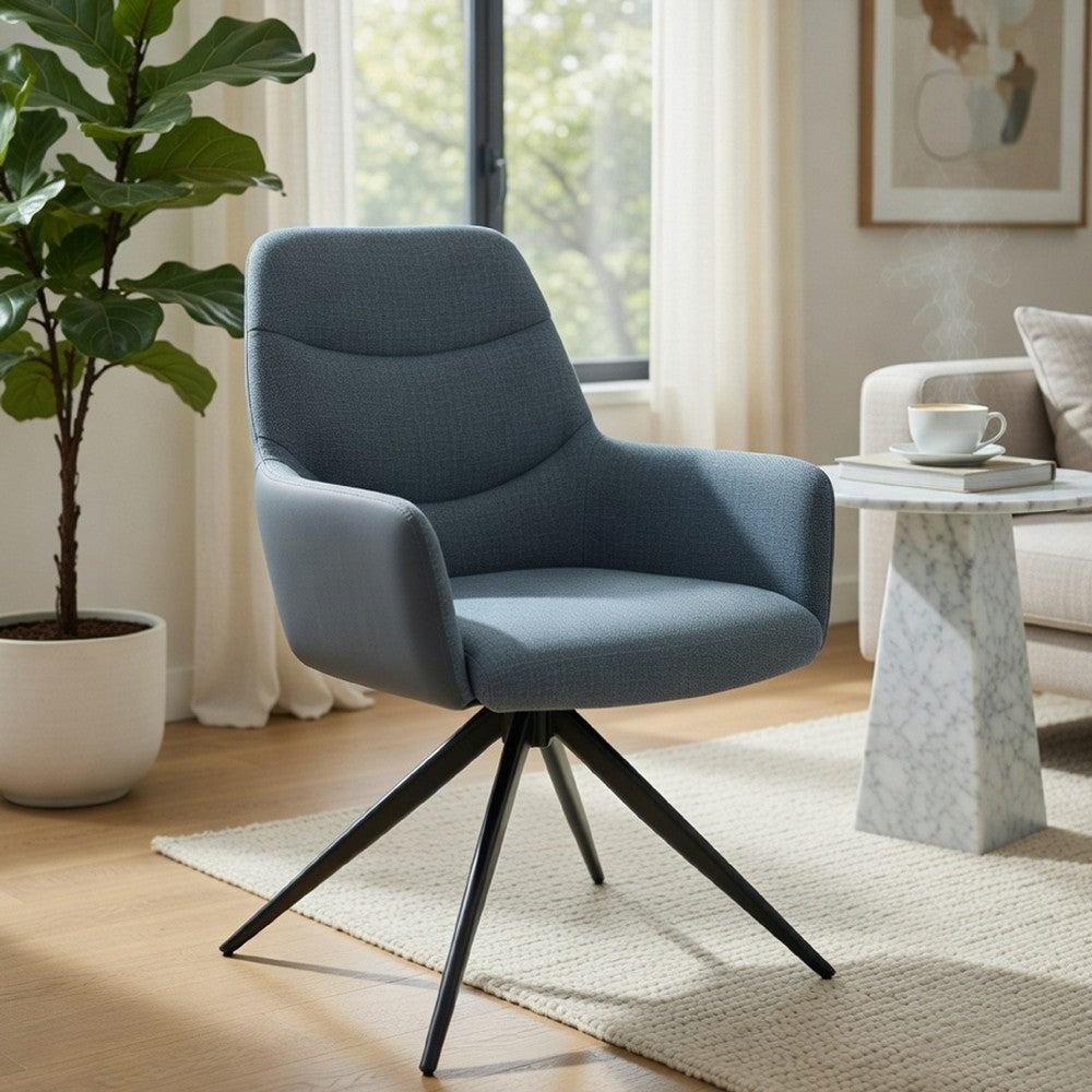 Benjara Husti Armchair Set of 2, Gray Fabric And Faux Leather, Black Iron Star Base