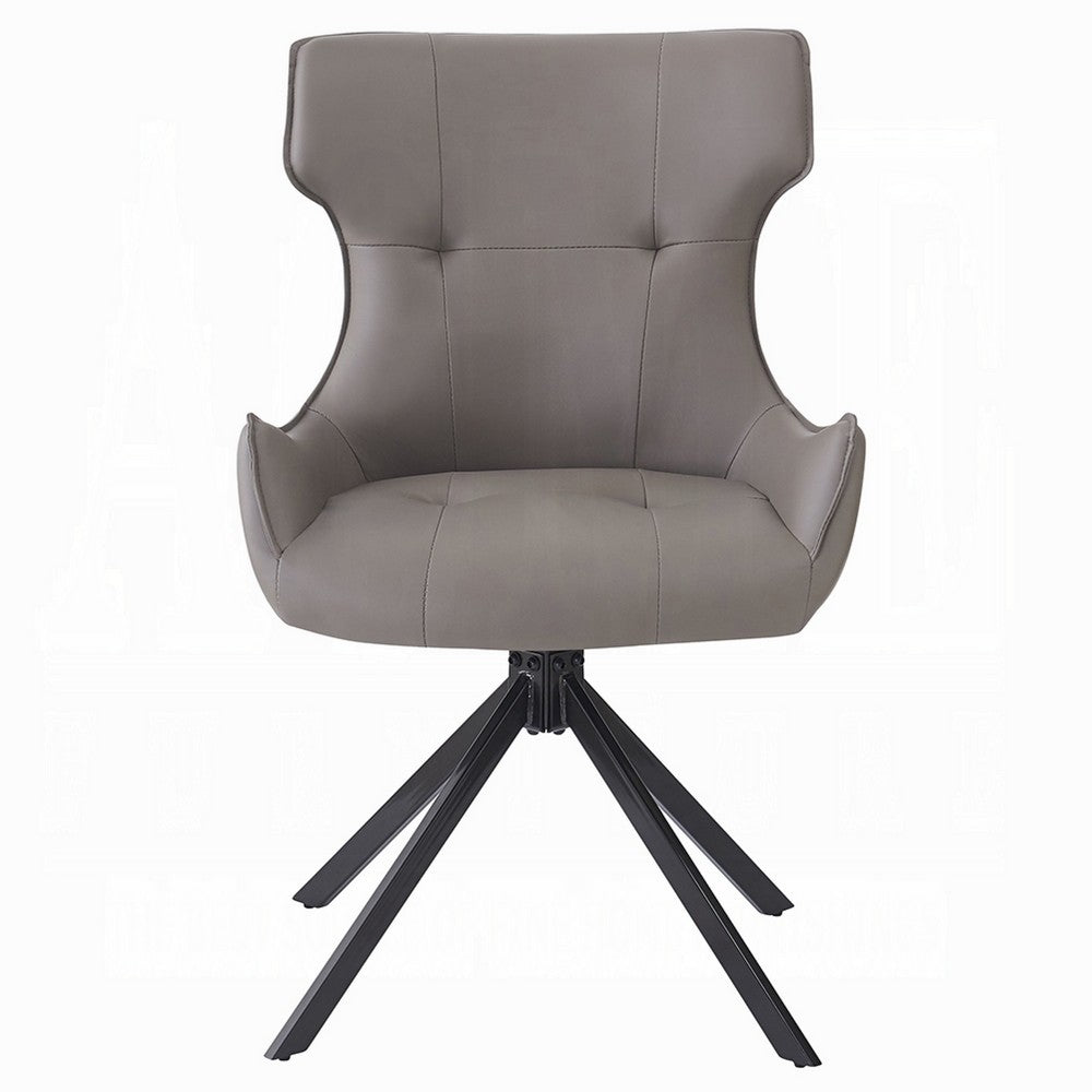 Benjara Mita Swivel Wingback Side Chair Set of 2, Tufted Faux Leather, Black Metal