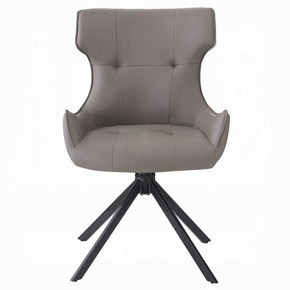 Benjara Mita Swivel Wingback Side Chair Set of 2, Tufted Faux Leather, Black Metal