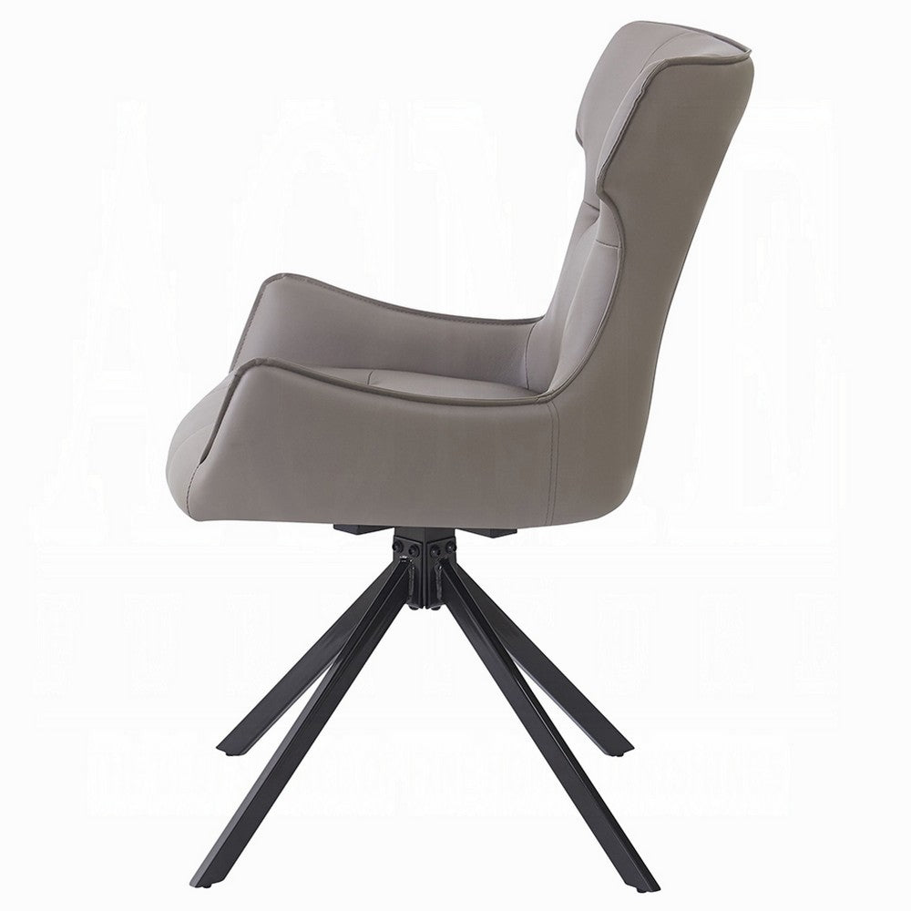 Benjara Mita Swivel Wingback Side Chair Set of 2, Tufted Faux Leather, Black Metal