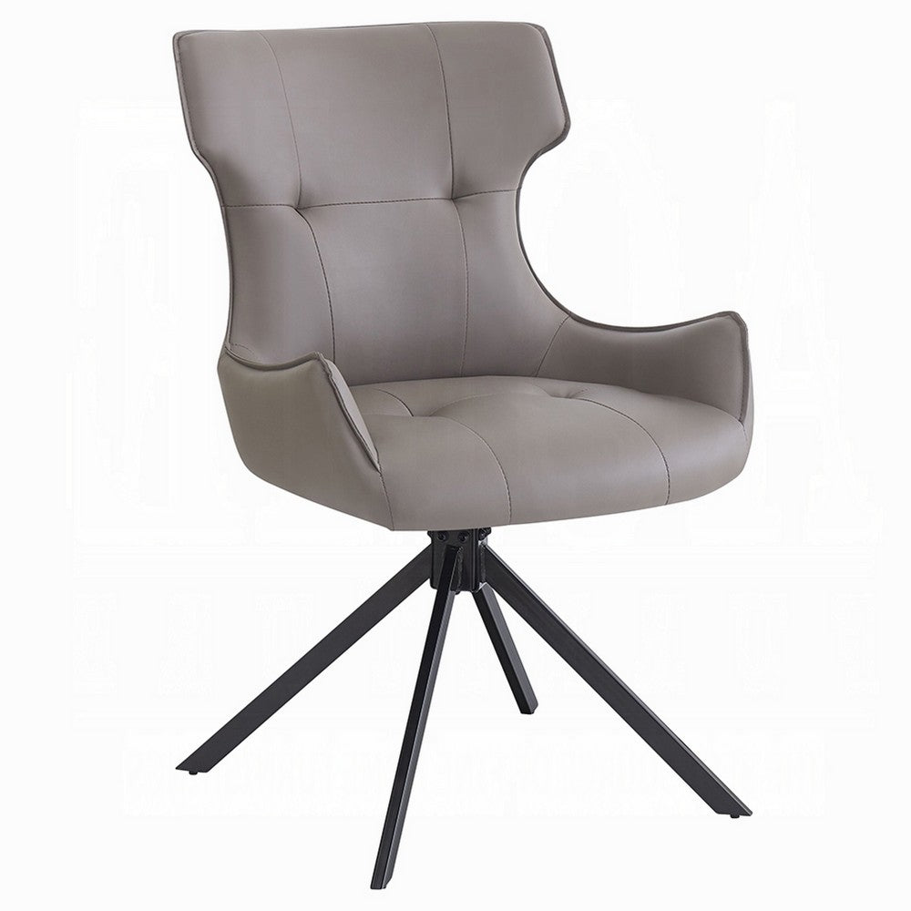 Benjara Mita Swivel Wingback Side Chair Set of 2, Tufted Faux Leather, Black Metal