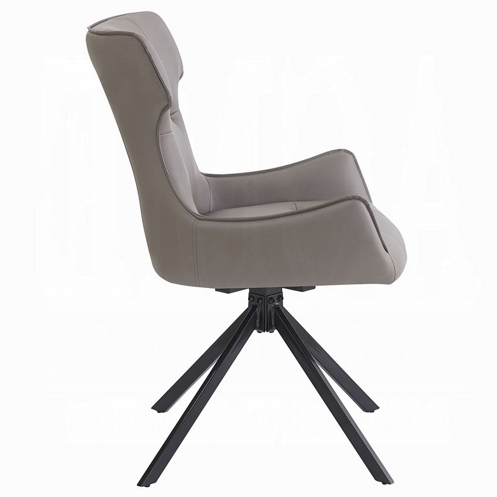 Benjara Mita Swivel Wingback Side Chair Set of 2, Tufted Faux Leather, Black Metal