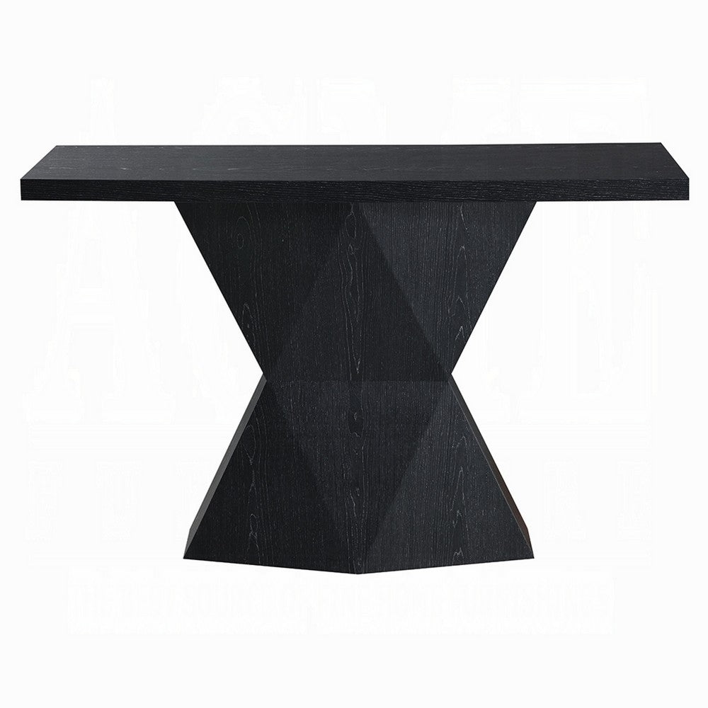 Benjara Kia Sofa Console Table, 47 Inch Top, Geometric Pedestal Base, Black