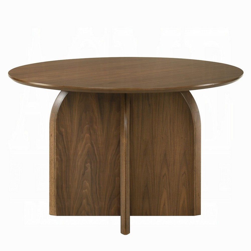 Benjara Dio Dining Table, 47 Inch Top, Cross Pedestal Base, Dark Walnut Brown
