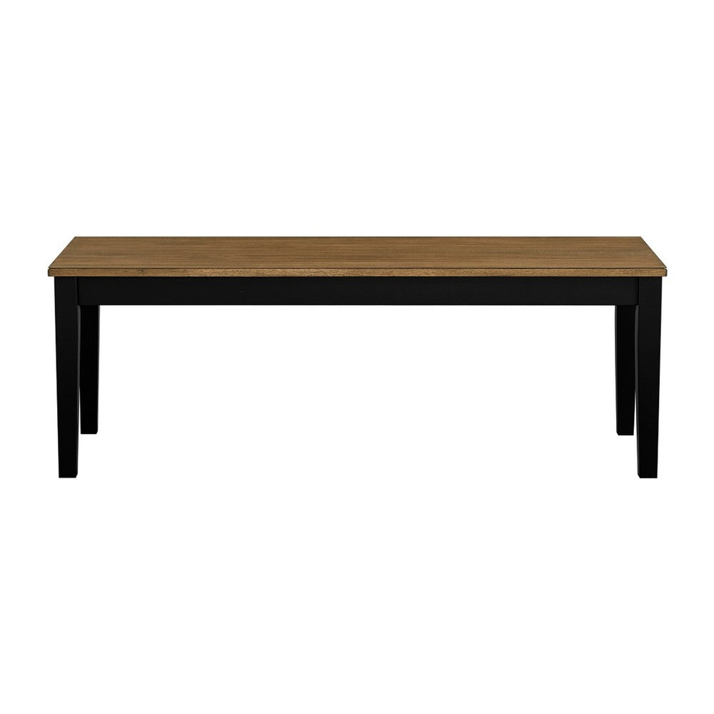 Benjara Teny Dining Bench, 48 Inch Wide Brown Seat, Black Wood Frame